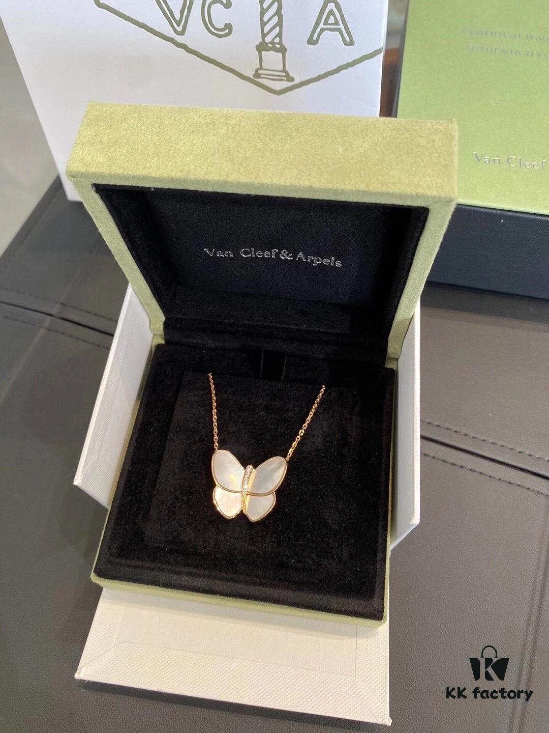 Clover VCA Large Butterfly Necklace with Mother-of-Pearl and Hand-Set Diamonds in Sterling Silver