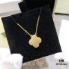 Van Cleef & Arpels Alhambra Clover Necklace with Natural Golden Mother-of-Pearl in Yellow Gold-Tone on Premium German Imported 925 Sterling Silver