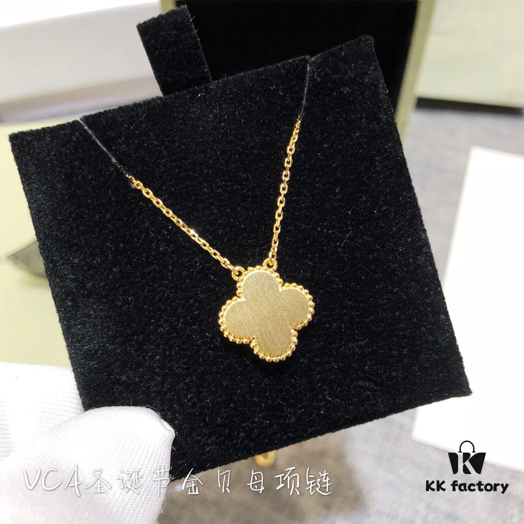 Van Cleef & Arpels Alhambra Clover Necklace with Natural Golden Mother-of-Pearl in Yellow Gold-Tone on Premium German Imported 925 Sterling Silver