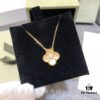 Van Cleef & Arpels Alhambra Clover Necklace with Natural Golden Mother-of-Pearl in Yellow Gold-Tone on Premium German Imported 925 Sterling Silver