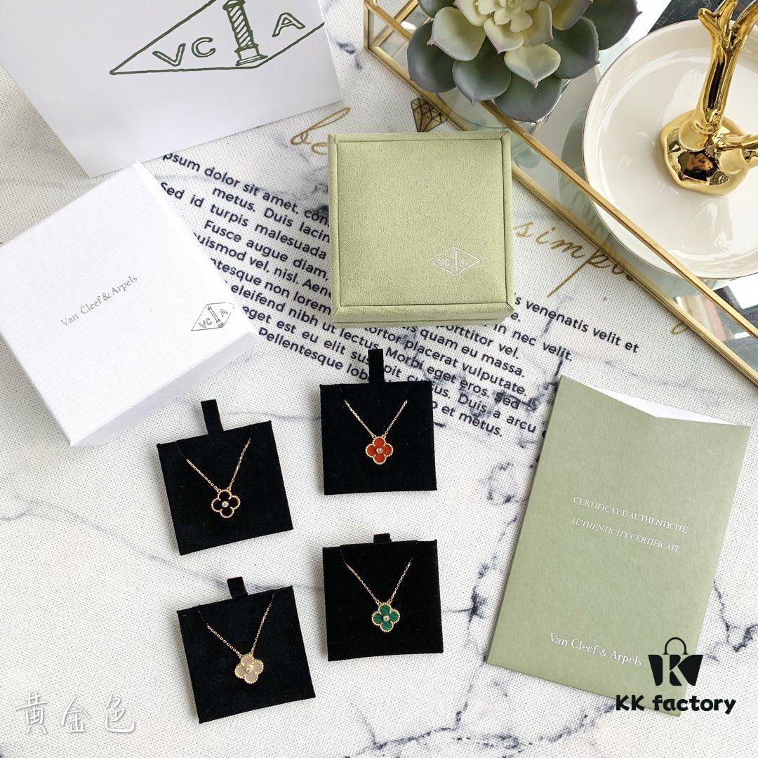 Christmas Gift 🎁 Van Cleef & Arpels Alhambra Clover Necklace with Natural Black Onyx, Red Jasper, Mother of Pearl, and Malachite in Rose Gold, Yellow Gold, and White Gold Plated 925 Sterling Silver