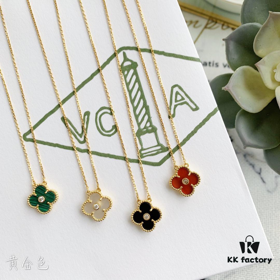 Christmas Gift 🎁 Van Cleef & Arpels Alhambra Clover Necklace with Natural Black Onyx, Red Jasper, Mother of Pearl, and Malachite in Rose Gold, Yellow Gold, and White Gold Plated 925 Sterling Silver