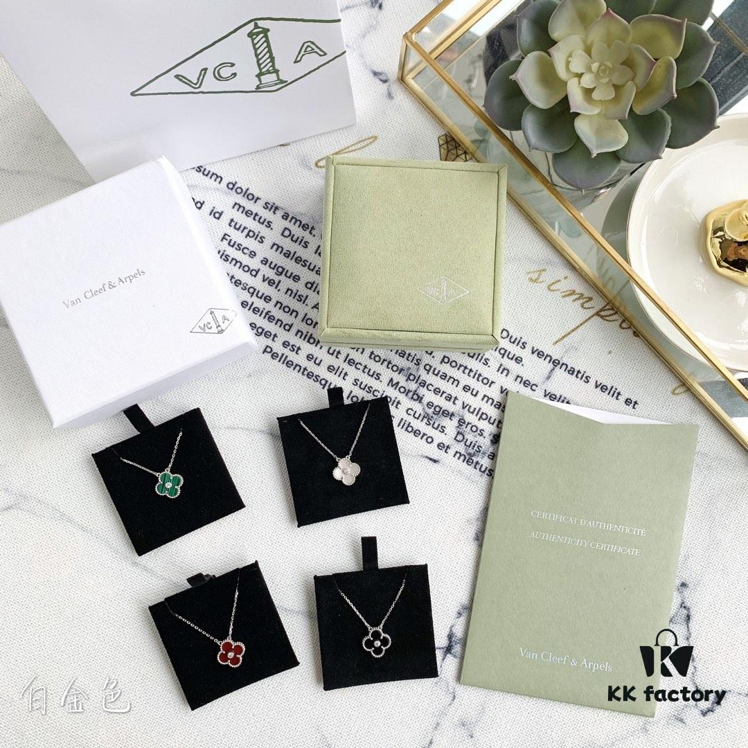 Christmas Gift 🎄 Van Cleef & Arpels Alhambra Clover Necklace with Natural Black Onyx, Red Jasper, White Mother-of-Pearl, and Malachite in 925 Sterling Silver (Imported from Germany), Available in Rose Gold, Yellow Gold, and White Gold Plating