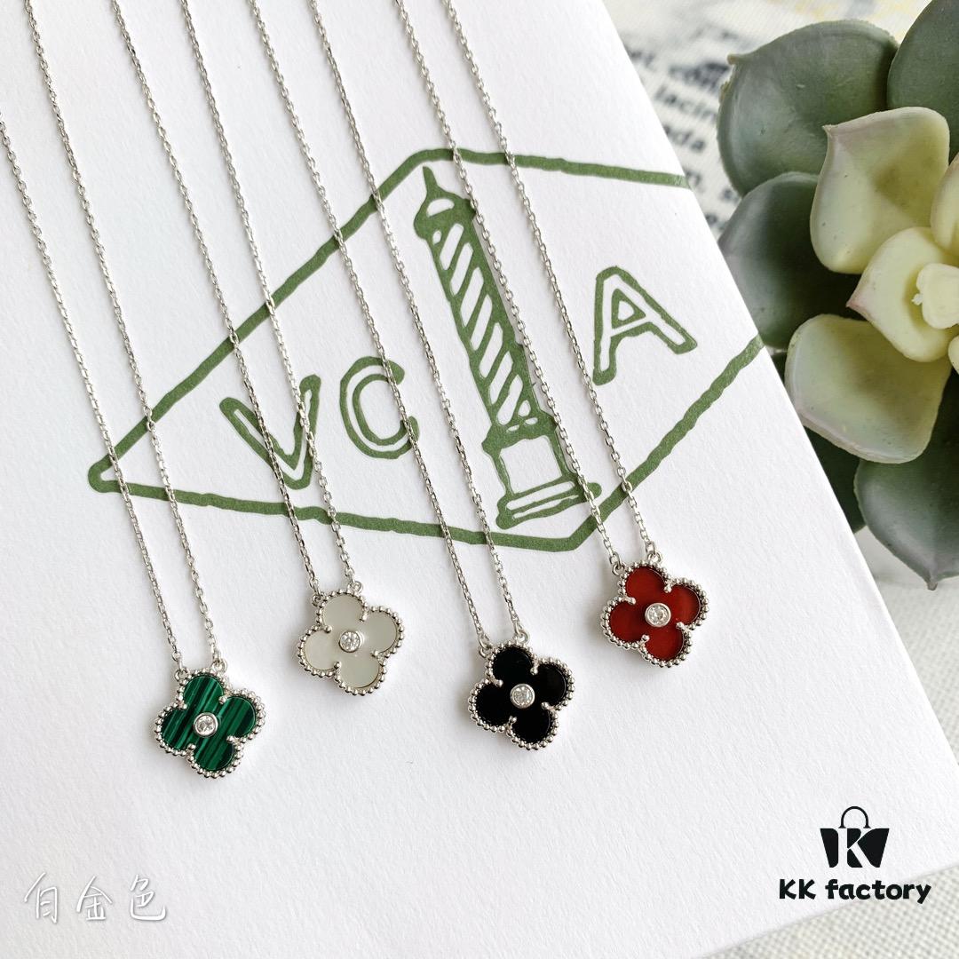 Christmas Gift 🎄 Van Cleef & Arpels Alhambra Clover Necklace with Natural Black Onyx, Red Jasper, White Mother-of-Pearl, and Malachite in 925 Sterling Silver (Imported from Germany), Available in Rose Gold, Yellow Gold, and White Gold Plating