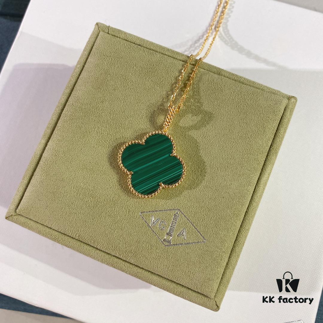 VCA Van Cleef & Arpels Large Four-Leaf Clover Necklace, Sweater Chain – Four Colors Available: Natural Malachite, Red Carnelian, Black Onyx, and White Mother of Pearl