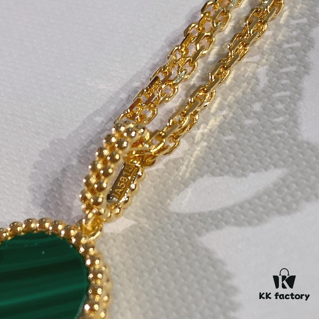 VCA Van Cleef & Arpels Large Four-Leaf Clover Necklace, Sweater Chain – Four Colors Available: Natural Malachite, Red Carnelian, Black Onyx, and White Mother of Pearl