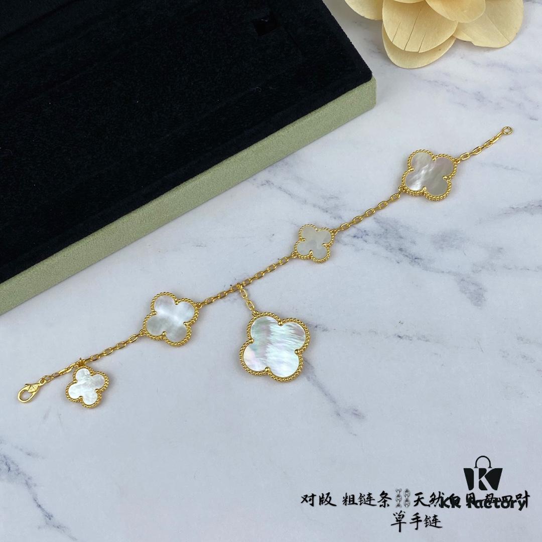 Newly Upgraded Version 1:1 High-End Custom 925 Sterling Silver VCA Five-Petal Clover Bracelet Limited Edition