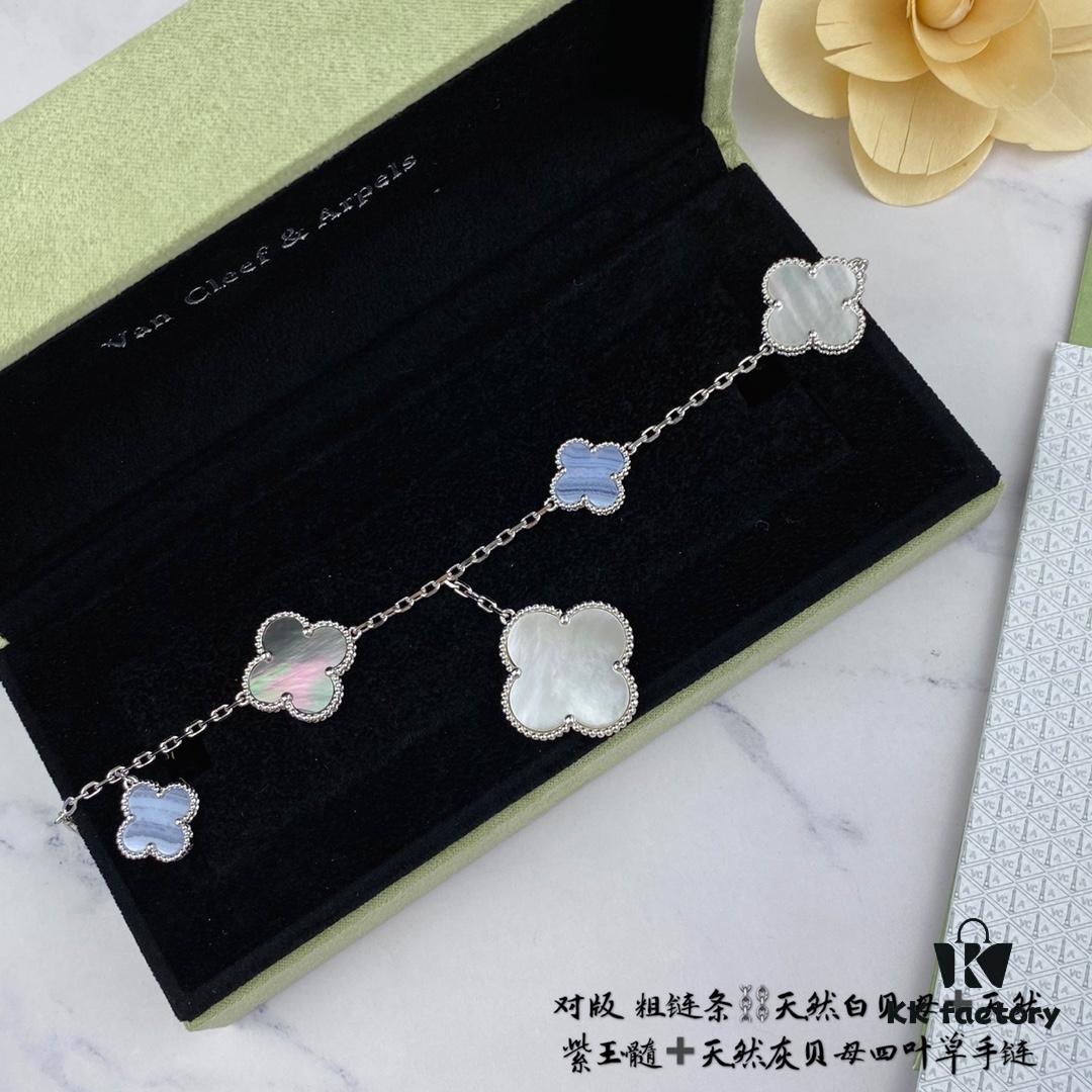 Newly Upgraded Version 1:1 High-End Custom 925 Sterling Silver VCA Five-Petal Clover Bracelet Limited Edition