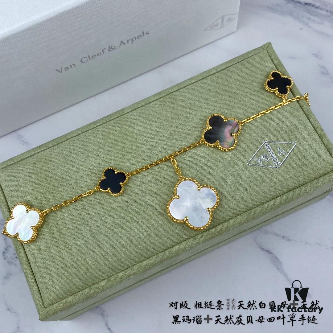 Newly Upgraded Version 925 VCA New Five-Petal Four-Leaf Clover Bracelet, High-End Market Edition! 1:1 High-Quality Custom 925 Sterling Silver VCA Van Cleef & Arpels Limited Edition Four-Leaf Clover Leaves, Perfect for Travel, Must-Have Item. Original Lobster Clasp