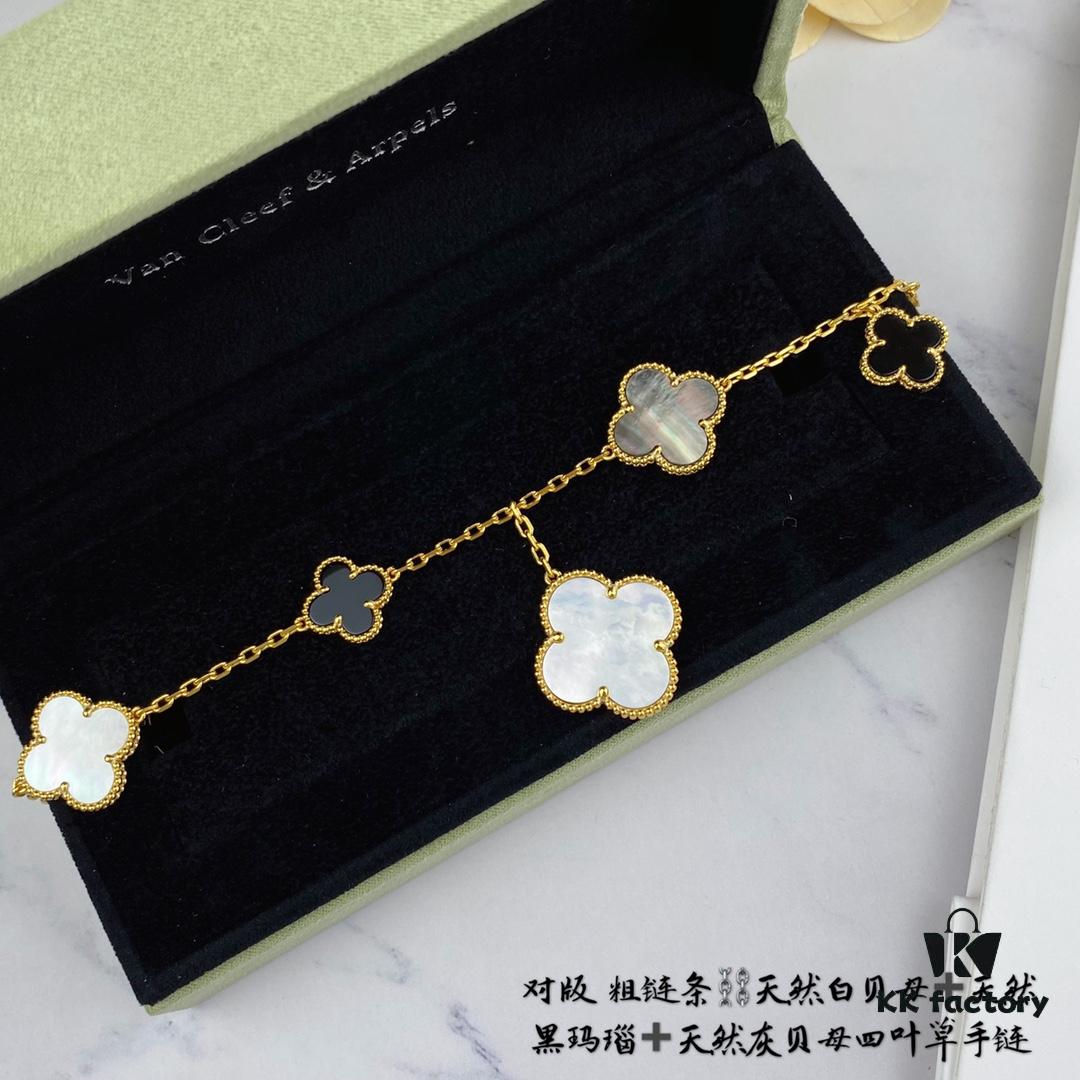 Newly Upgraded Version 925 VCA New Five-Petal Four-Leaf Clover Bracelet, High-End Market Edition! 1:1 High-Quality Custom 925 Sterling Silver VCA Van Cleef & Arpels Limited Edition Four-Leaf Clover Leaves, Perfect for Travel, Must-Have Item. Original Lobster Clasp