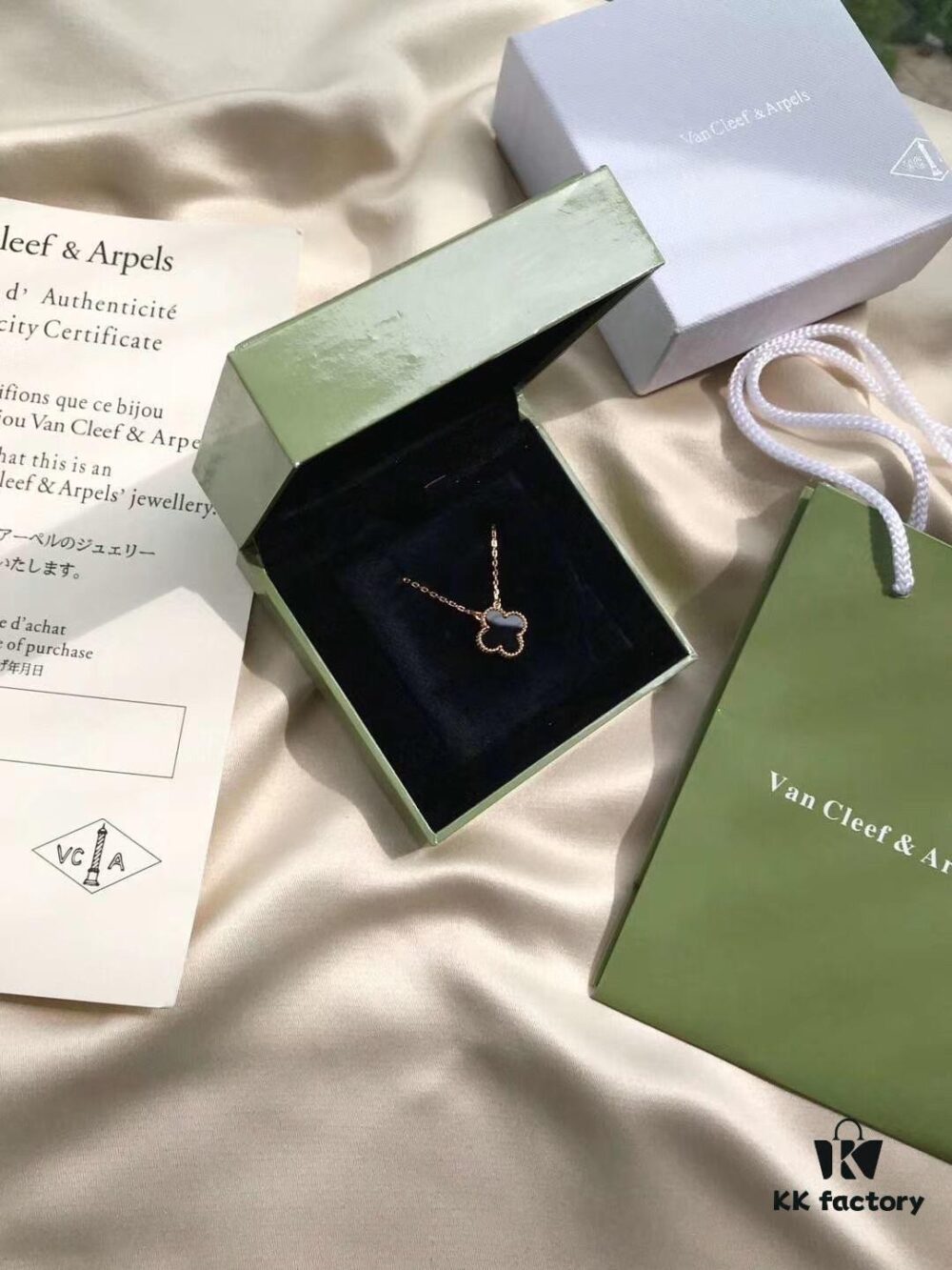 Van Cleef & Arpels VCA Alhambra Black Onyx Necklace in Silver Plated with Gold