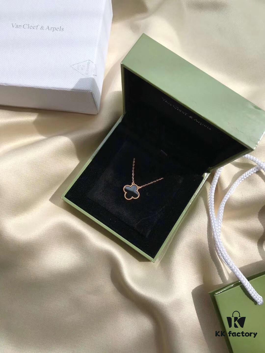 Van Cleef & Arpels VCA Alhambra Black Onyx Necklace in Silver Plated with Gold