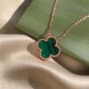 Van Cleef & Arpels VCA Single Flower Green Malachite Necklace (Silver Plated with K-Gold)