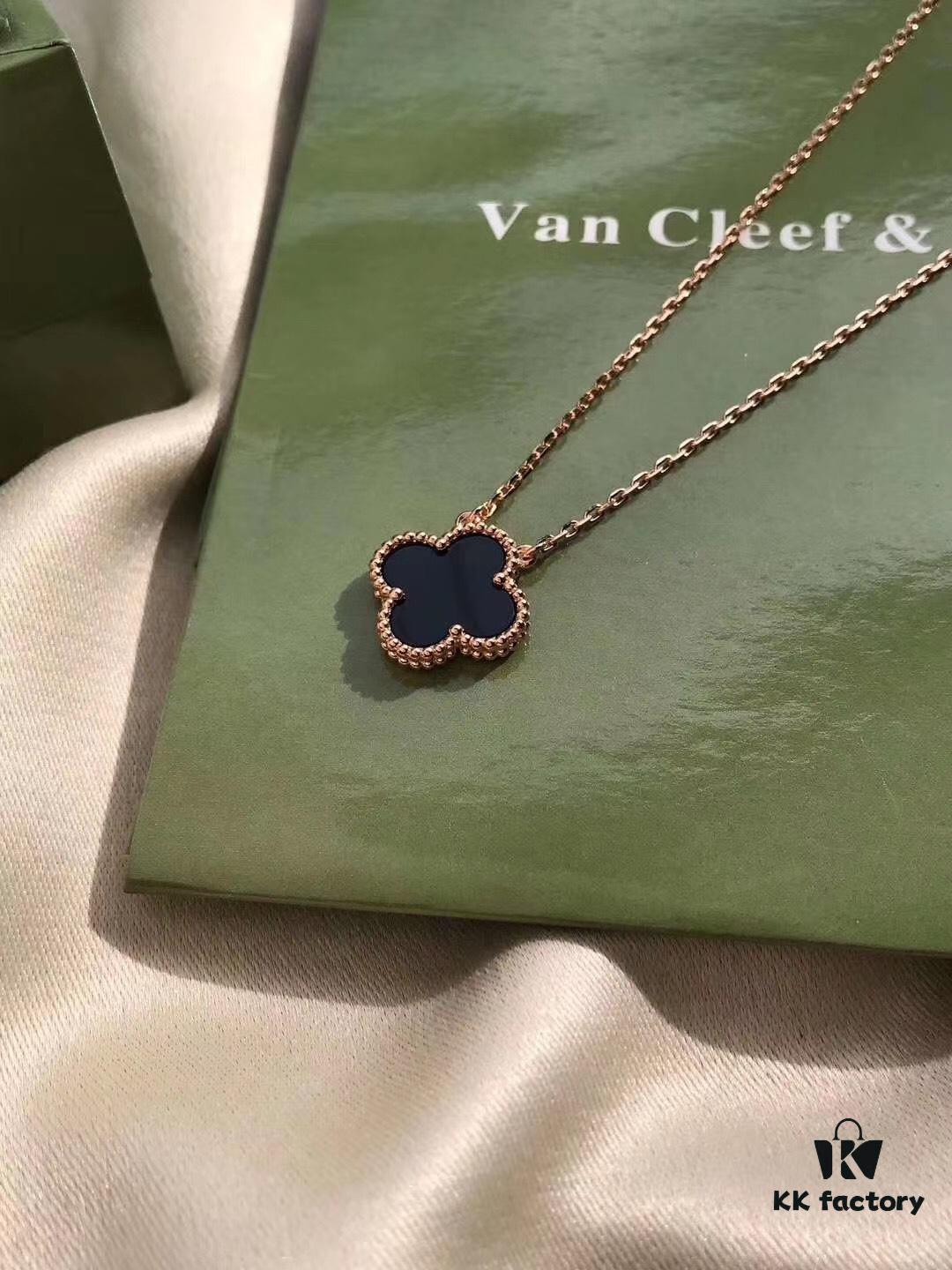 Van Cleef & Arpels VCA Alhambra Black Onyx Necklace in Silver Plated with Gold