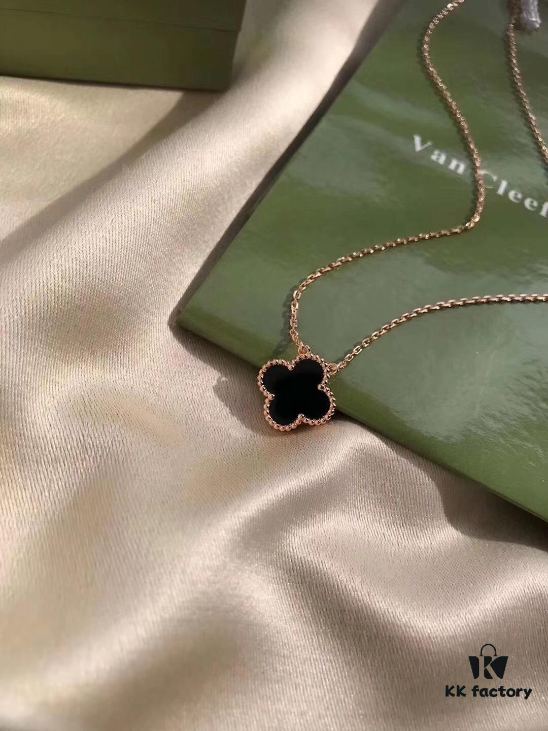 Van Cleef & Arpels VCA Alhambra Black Onyx Necklace in Silver Plated with Gold