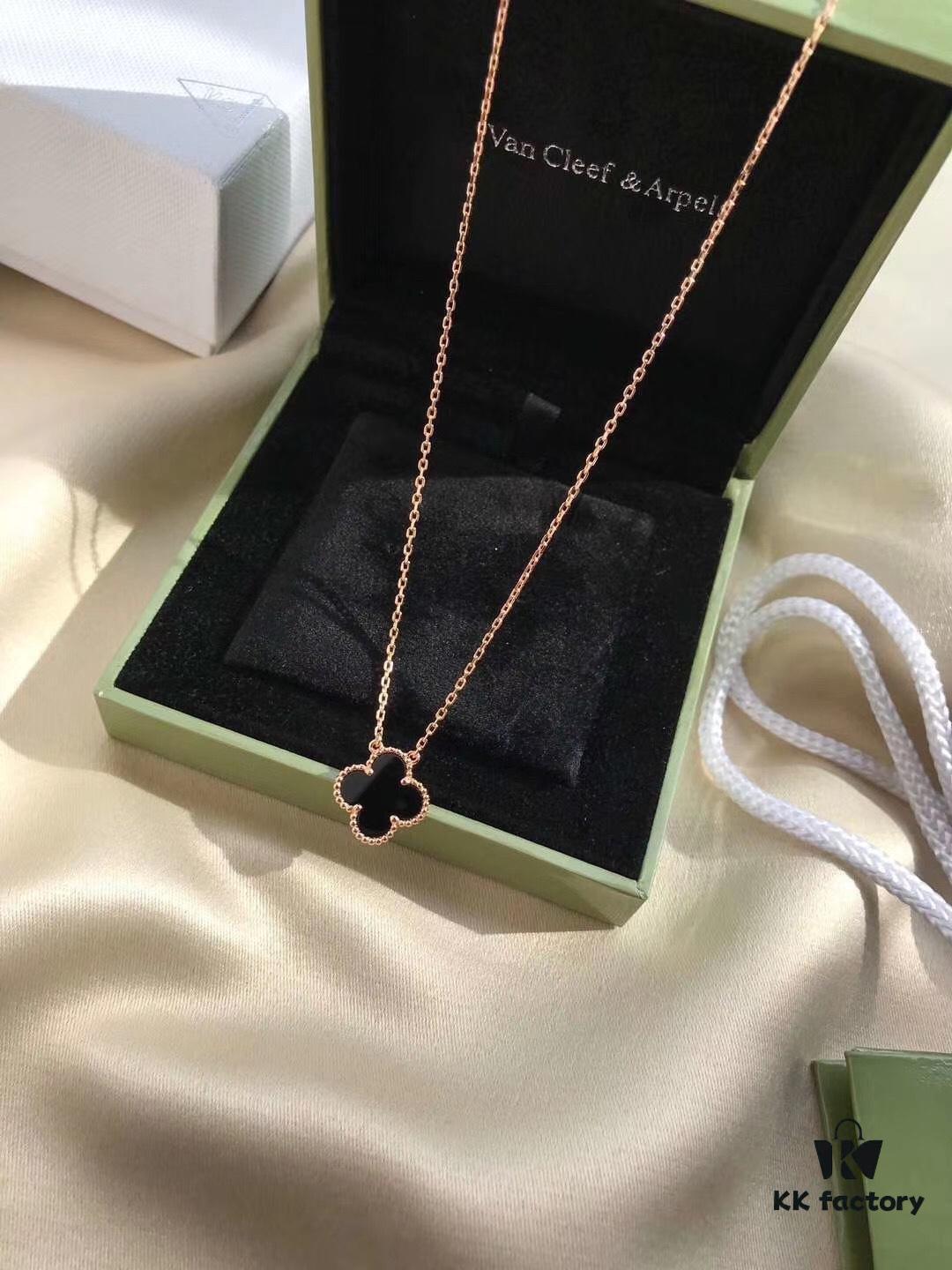 Van Cleef & Arpels VCA Alhambra Black Onyx Necklace in Silver Plated with Gold