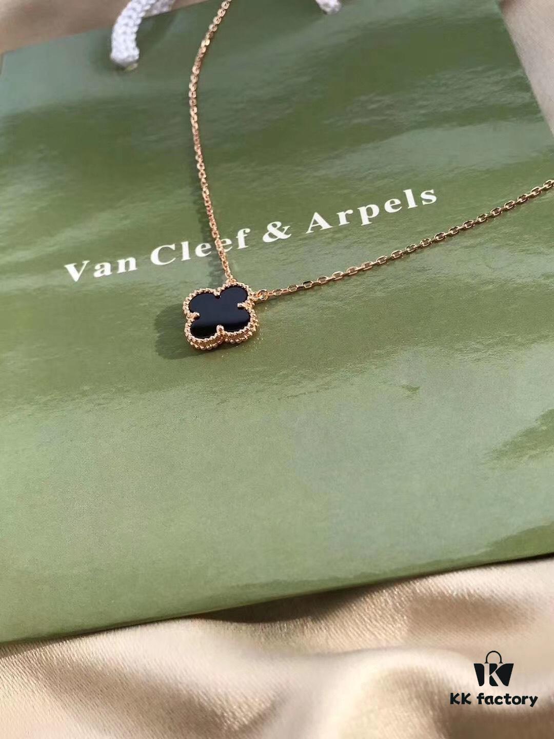 Van Cleef & Arpels VCA Alhambra Black Onyx Necklace in Silver Plated with Gold
