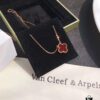 Van Cleef & Arpels VCA Single Flower Carnelian Necklace in Silver Plated with K-Gold