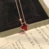 Van Cleef & Arpels VCA Single Flower Carnelian Necklace in Silver Plated with K-Gold