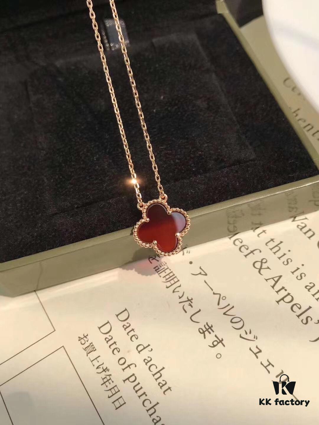 Van Cleef & Arpels VCA Single Flower Carnelian Necklace in Silver Plated with K-Gold