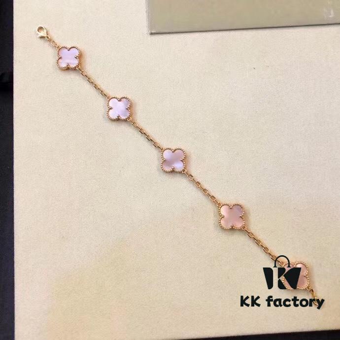 VCA Van Cleef & Arpels Natural Pink Mother-of-Pearl Five-Flower Bracelet