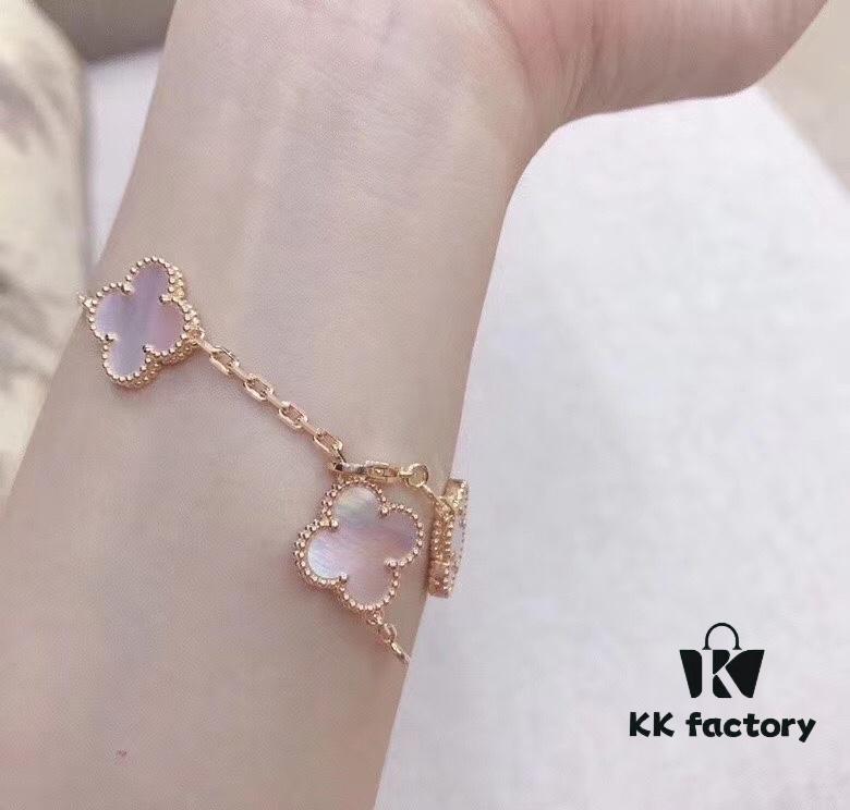 VCA Van Cleef & Arpels Natural Pink Mother-of-Pearl Five-Flower Bracelet