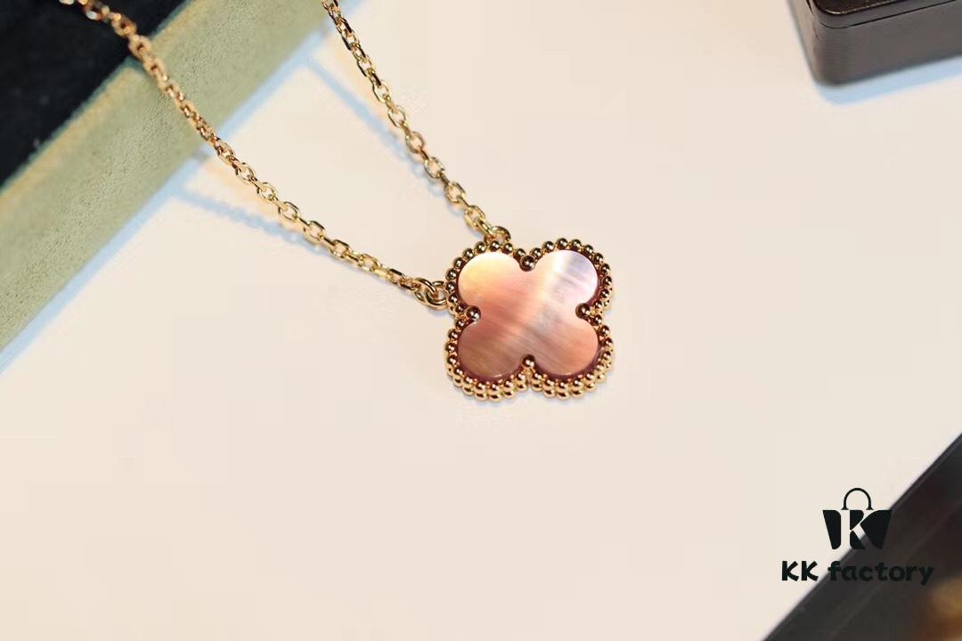 VCA New Alhambra Pink Shell Necklace, High-End Market Version! 1:1 Premium Custom 925 Sterling Silver, VCA Van Cleef & Arpels Limited Edition Clover Leaf, Store Exclusive Limited Model, Perfect for Travel, Absolute Must-Have. Original Lobster Clasp