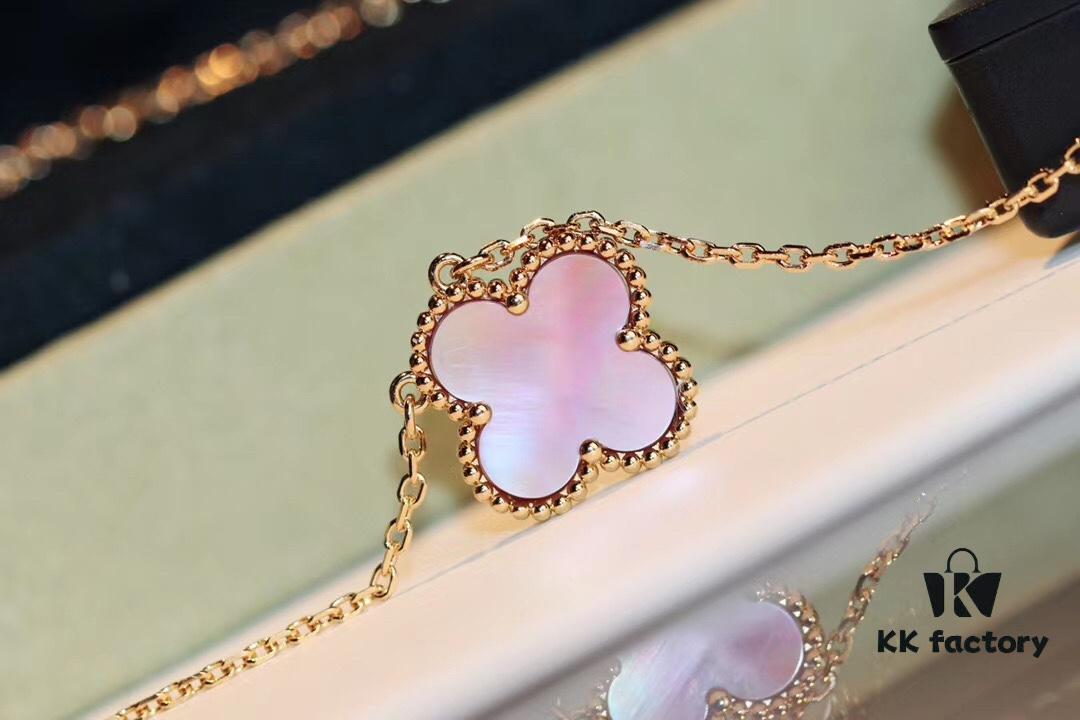 VCA New Alhambra Pink Shell Necklace, High-End Market Version! 1:1 Premium Custom 925 Sterling Silver, VCA Van Cleef & Arpels Limited Edition Clover Leaf, Store Exclusive Limited Model, Perfect for Travel, Absolute Must-Have. Original Lobster Clasp