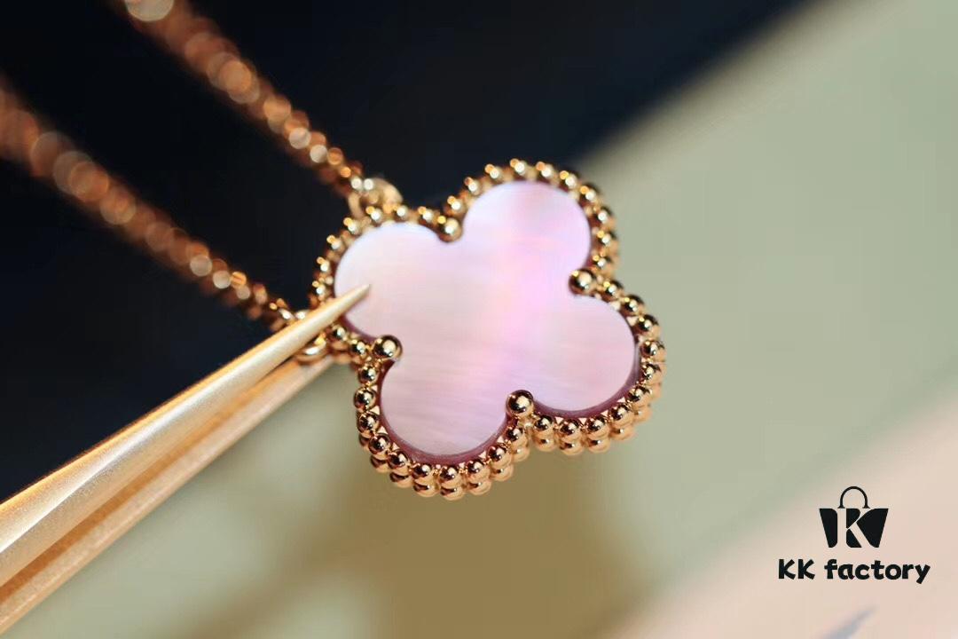 VCA New Alhambra Pink Shell Necklace, High-End Market Version! 1:1 Premium Custom 925 Sterling Silver, VCA Van Cleef & Arpels Limited Edition Clover Leaf, Store Exclusive Limited Model, Perfect for Travel, Absolute Must-Have. Original Lobster Clasp