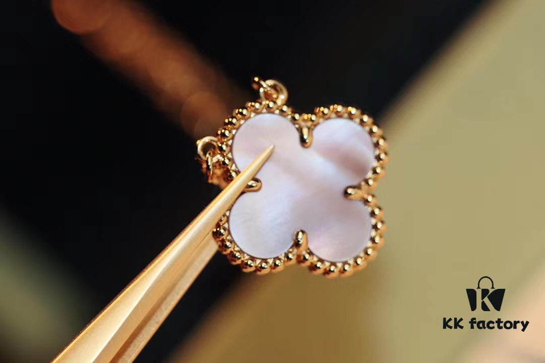 VCA New Alhambra Pink Shell Necklace, High-End Market Version! 1:1 Premium Custom 925 Sterling Silver, VCA Van Cleef & Arpels Limited Edition Clover Leaf, Store Exclusive Limited Model, Perfect for Travel, Absolute Must-Have. Original Lobster Clasp