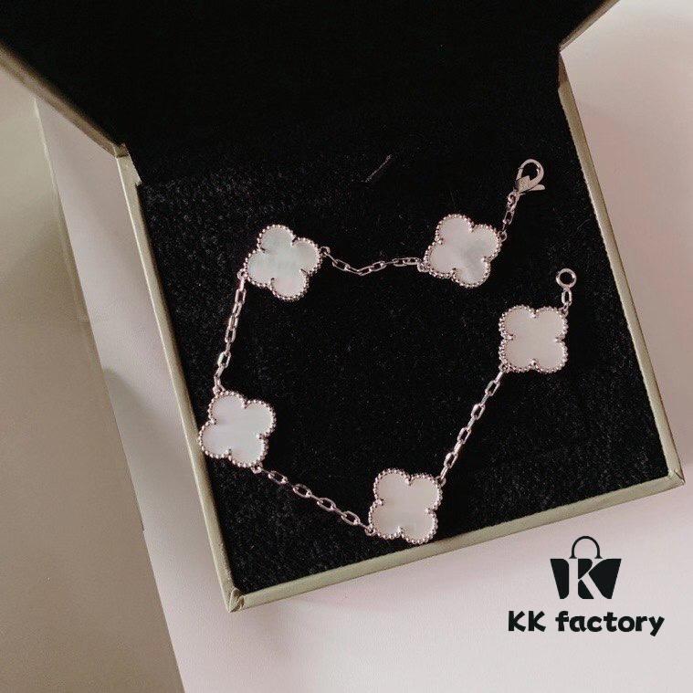 VCA Four-Leaf Clover Five-Petal Bracelet, Top-Tier Craftsmanship in Pure Silver