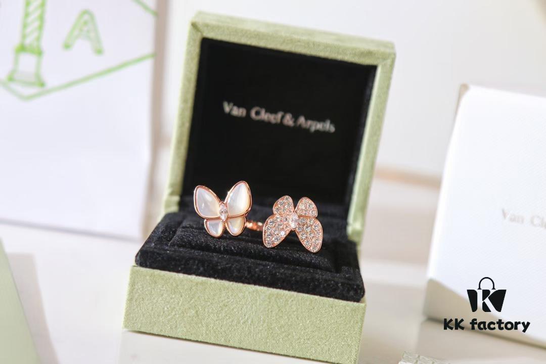 Van Cleef & Arpels Two Butterfly Series Butterfly Mother-of-Pearl Full Diamond Ring