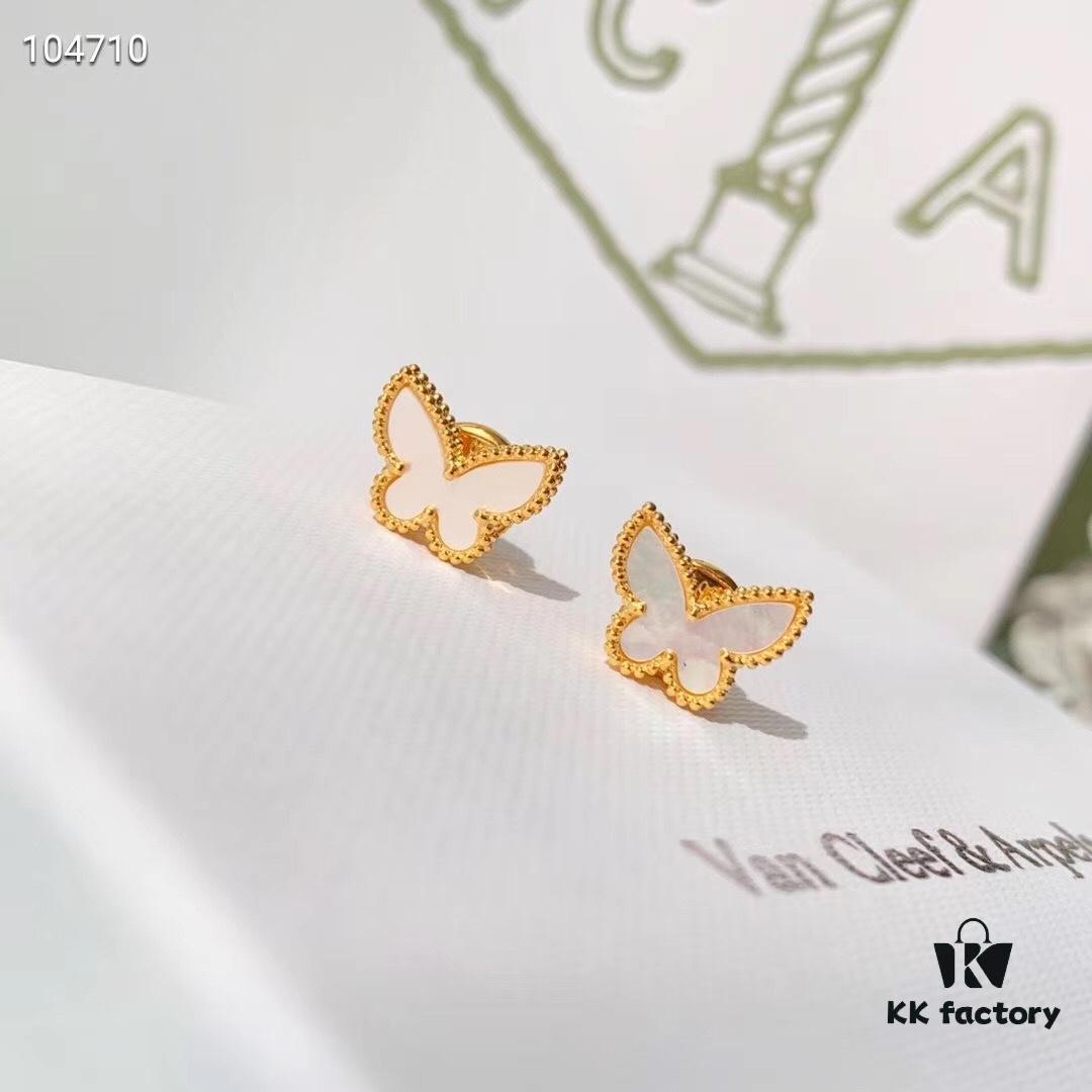 New Color  ️ Van Cleef & Arpels Alhambra Small Butterfly Stud Earrings, 925 Silver Version, Original Mold Design, Internal Data Processing, Identical in Shape, Size, Weight and Color to Boutique Authentic Version – Made of 925 Sterling Silver with Vacuum Electroplated 18K Gold, Pendant: 0.9cm