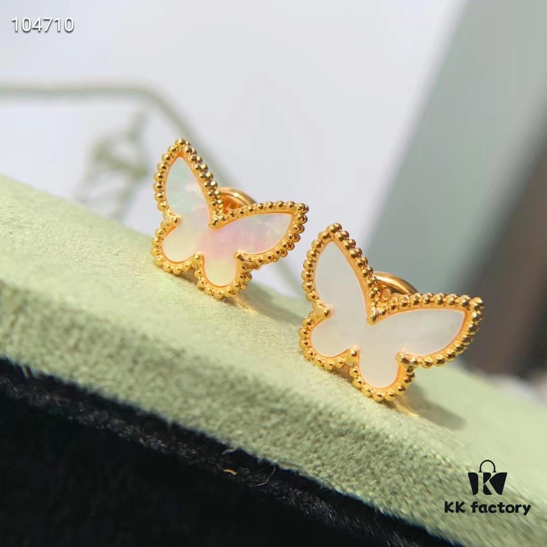 New Color  ️ Van Cleef & Arpels Alhambra Small Butterfly Stud Earrings, 925 Silver Version, Original Mold Design, Internal Data Processing, Identical in Shape, Size, Weight and Color to Boutique Authentic Version – Made of 925 Sterling Silver with Vacuum Electroplated 18K Gold, Pendant: 0.9cm