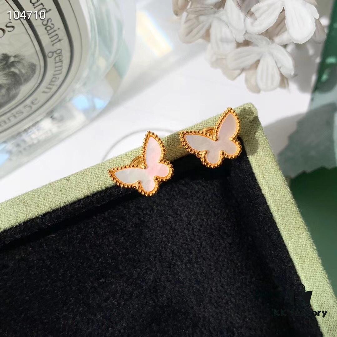 New Color  ️ Van Cleef & Arpels Alhambra Small Butterfly Stud Earrings, 925 Silver Version, Original Mold Design, Internal Data Processing, Identical in Shape, Size, Weight and Color to Boutique Authentic Version – Made of 925 Sterling Silver with Vacuum Electroplated 18K Gold, Pendant: 0.9cm
