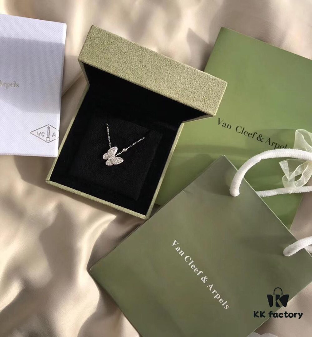 Van Cleef & Arpels Two Butterfly Diamond Collar Necklace, S925 Silver with Hand-Set Brilliant Diamonds