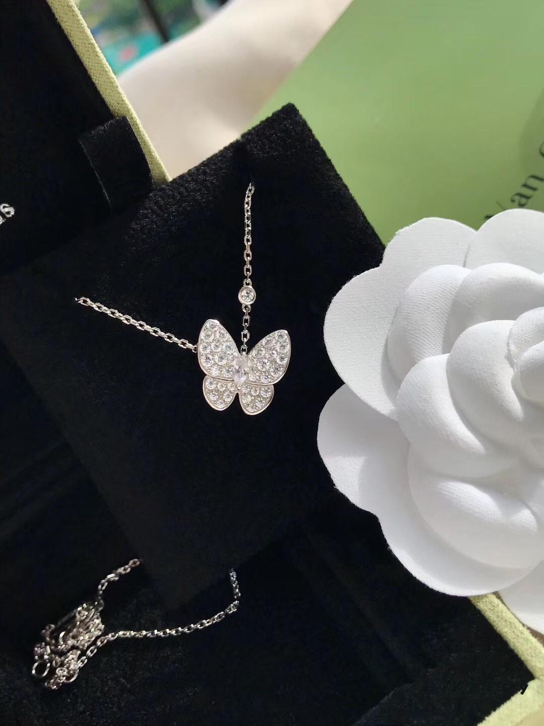 Van Cleef & Arpels Two Butterfly Diamond Collar Necklace, S925 Silver with Hand-Set Brilliant Diamonds
