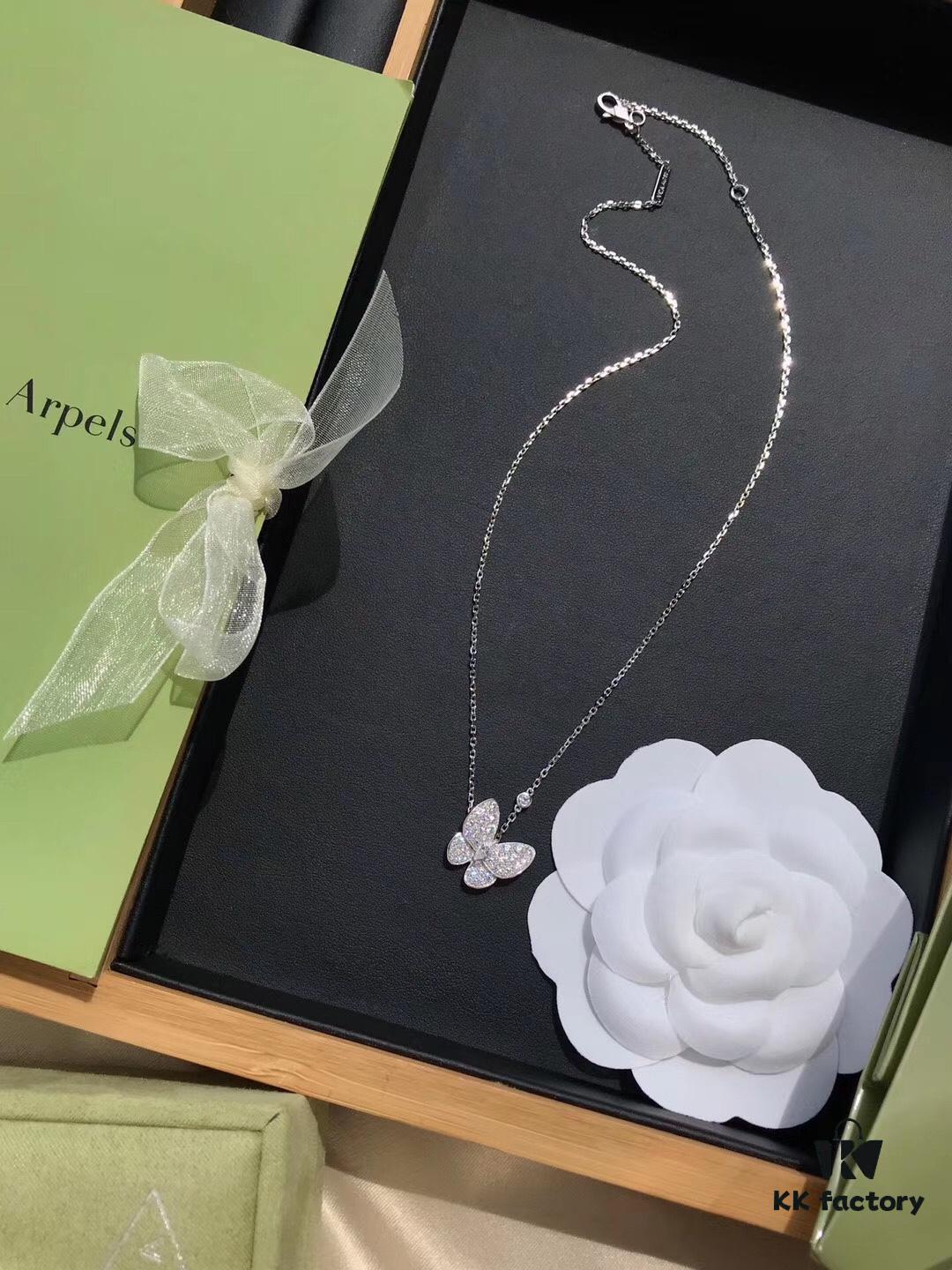 Van Cleef & Arpels Two Butterfly Diamond Collar Necklace, S925 Silver with Hand-Set Brilliant Diamonds