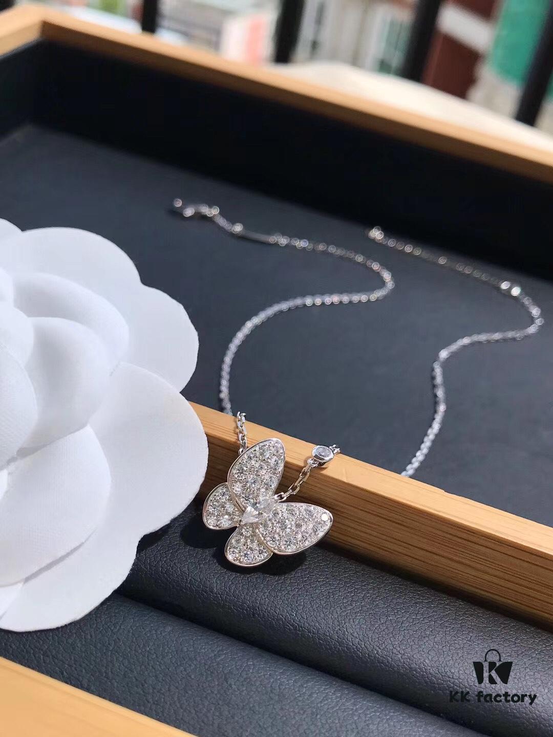 Van Cleef & Arpels Two Butterfly Diamond Collar Necklace, S925 Silver with Hand-Set Brilliant Diamonds