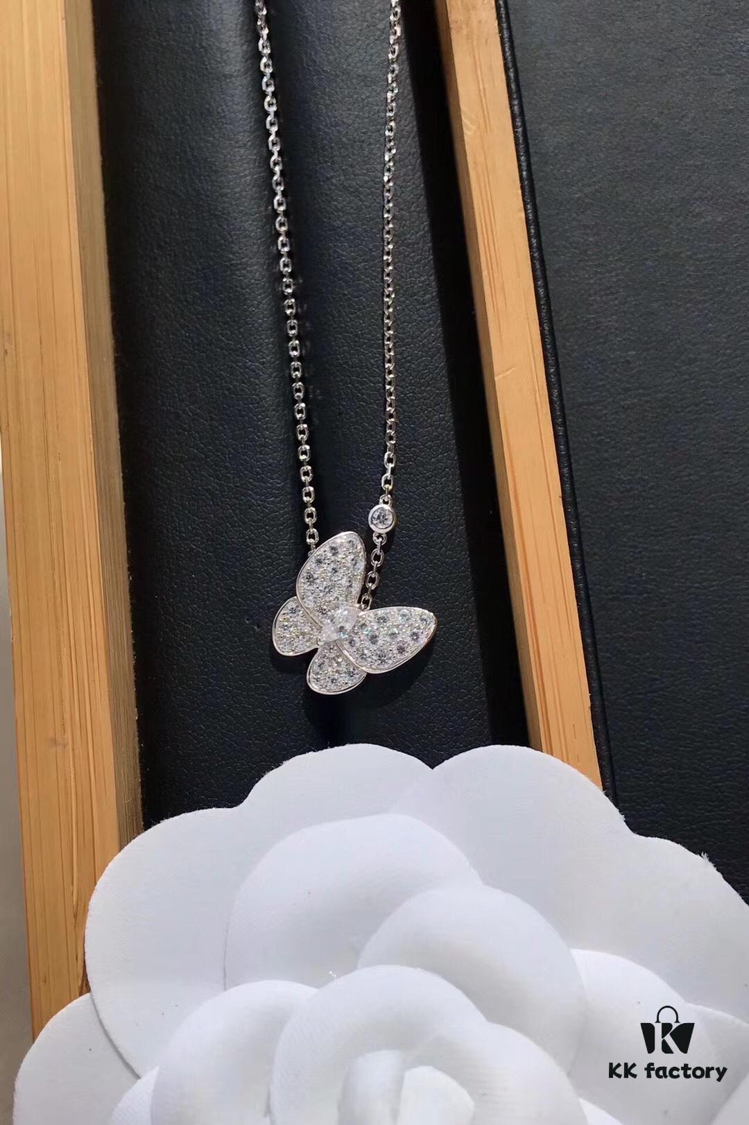 Van Cleef & Arpels Two Butterfly Diamond Collar Necklace, S925 Silver with Hand-Set Brilliant Diamonds