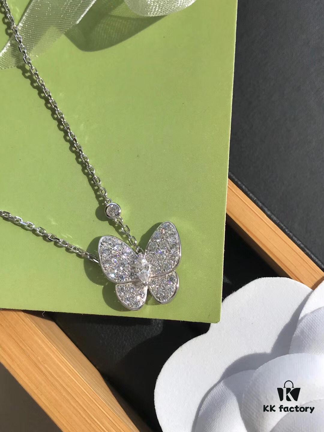 Van Cleef & Arpels Two Butterfly Diamond Collar Necklace, S925 Silver with Hand-Set Brilliant Diamonds
