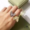 VCA White Diamond Colored Diamond Two-Tone Butterfly Open Ring 💍 Adjustable One-Size, Gold-Plated Pure Copper Material with Dual-Tone Electroplating Technique