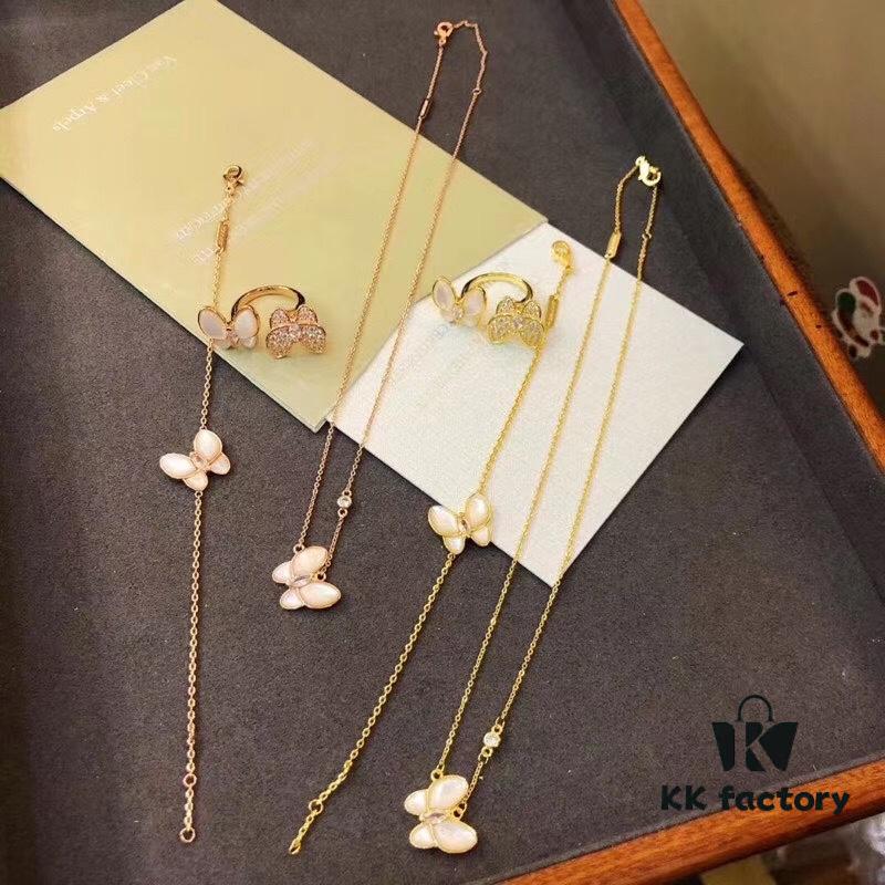 VCA Van Cleef & Arpels Natural White Mother-of-Pearl Butterfly Necklace, Bracelet, Ring, Original Clasp, Authentic Logo, Available in Rose Gold and Yellow Gold