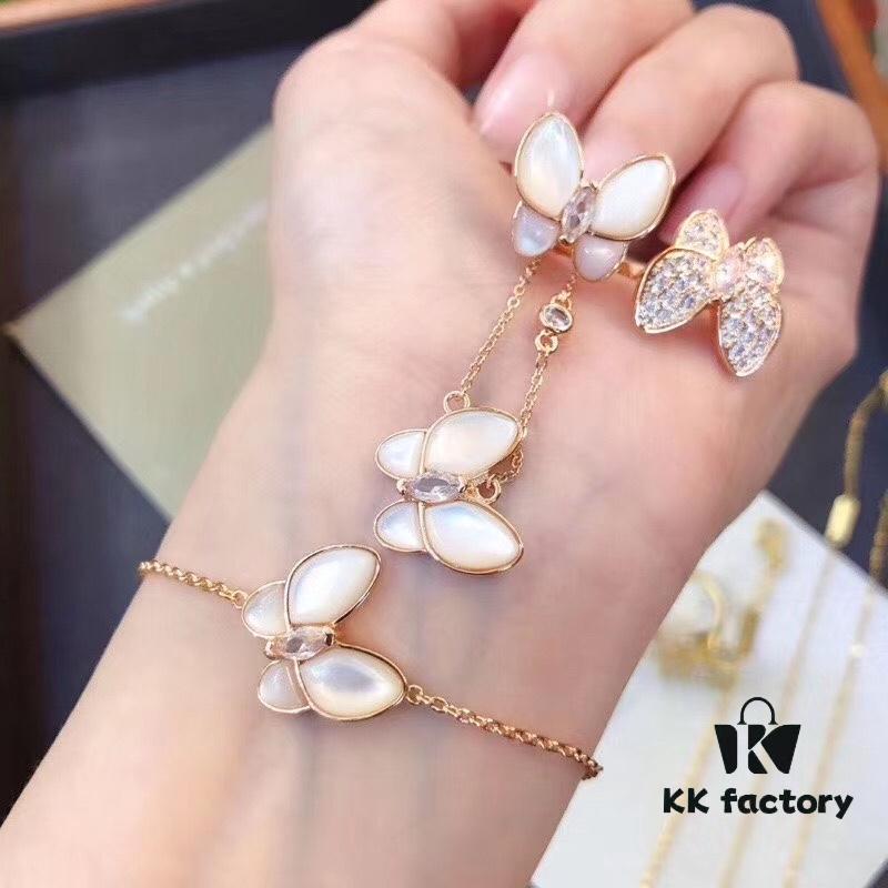 VCA Van Cleef & Arpels Natural White Mother-of-Pearl Butterfly Necklace, Bracelet, Ring, Original Clasp, Authentic Logo, Available in Rose Gold and Yellow Gold