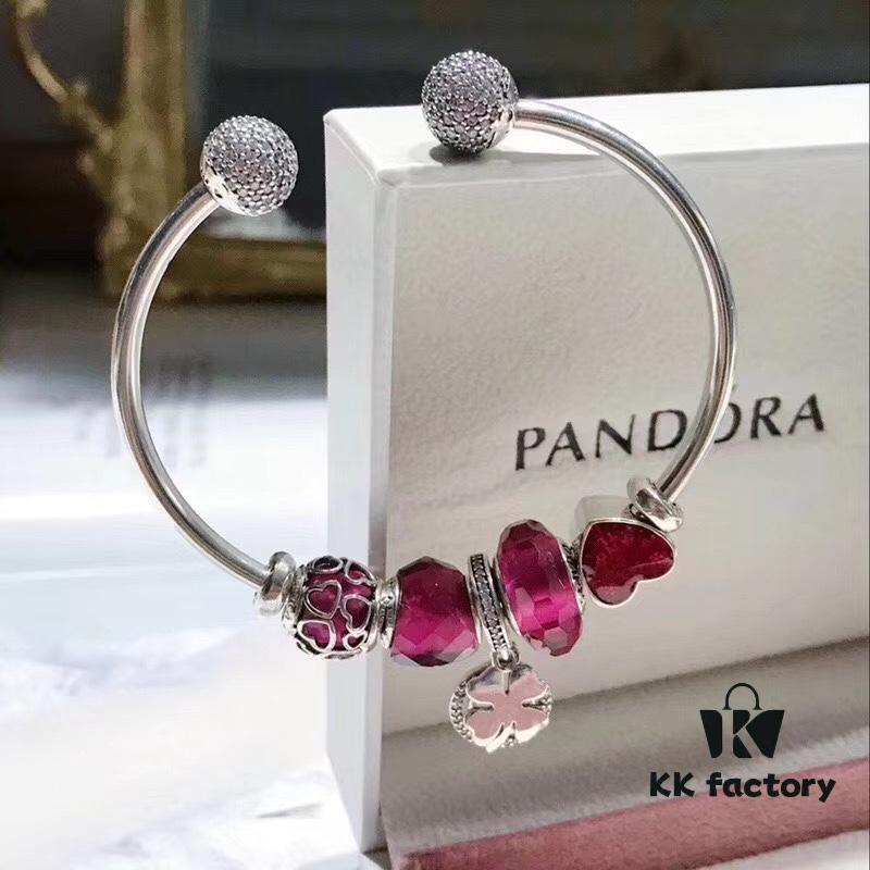 Pandora Enamel Clover Pendant with Sparkling Diamond Bracelet in Passionate Rose Red - New Arrival