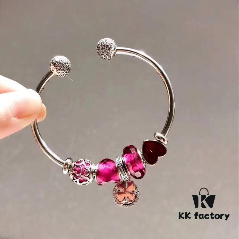 Pandora Enamel Clover Pendant with Sparkling Diamond Bracelet in Passionate Rose Red - New Arrival