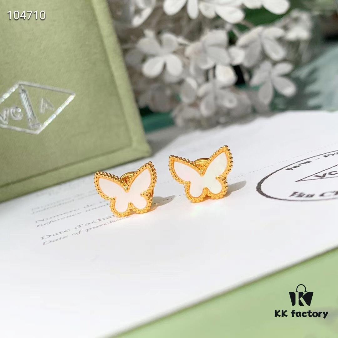 New Color  ️ Van Cleef & Arpels Alhambra Small Butterfly Stud Earrings, 925 Silver Version, Original Mold Design, Internal Data Processing, Identical in Shape, Size, Weight and Color to Boutique Authentic Version – Made of 925 Sterling Silver with Vacuum Electroplated 18K Gold, Pendant: 0.9cm