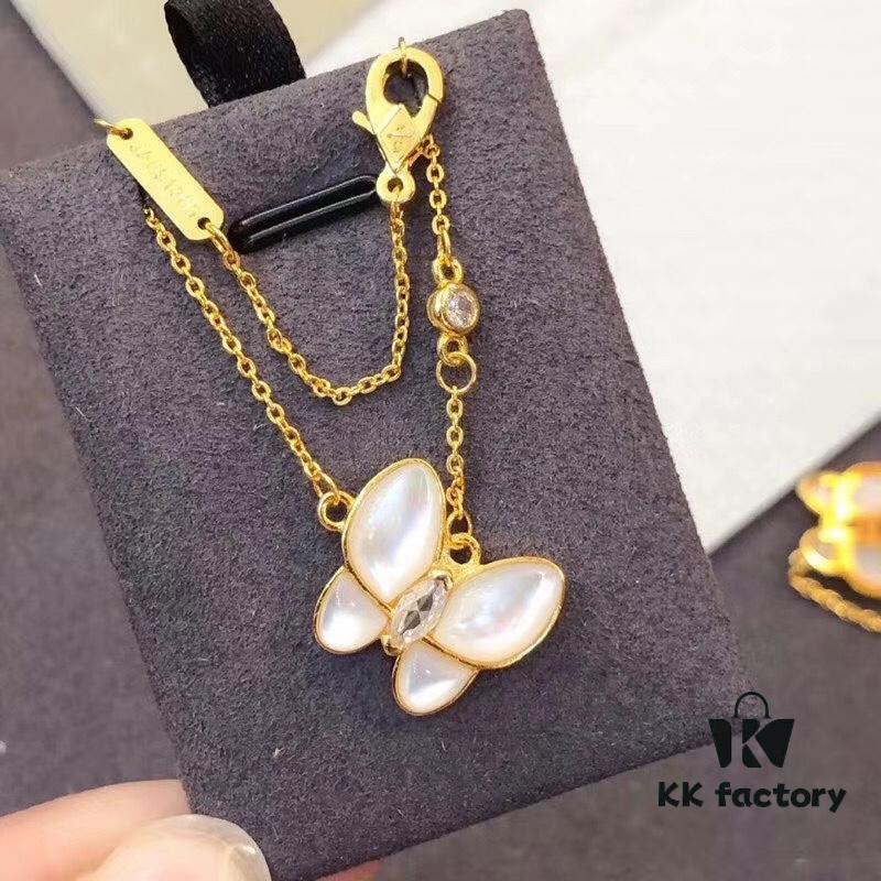 VCA Van Cleef & Arpels Natural White Mother-of-Pearl Butterfly Necklace, Bracelet, Ring, Original Clasp, Authentic Logo, Available in Rose Gold and Yellow Gold