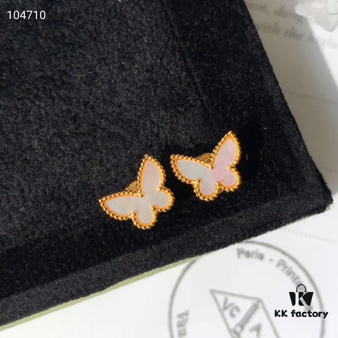 New Color  ️ Van Cleef & Arpels Alhambra Small Butterfly Stud Earrings, 925 Silver Version, Original Mold Design, Internal Data Processing, Identical in Shape, Size, Weight and Color to Boutique Authentic Version – Made of 925 Sterling Silver with Vacuum Electroplated 18K Gold, Pendant: 0.9cm