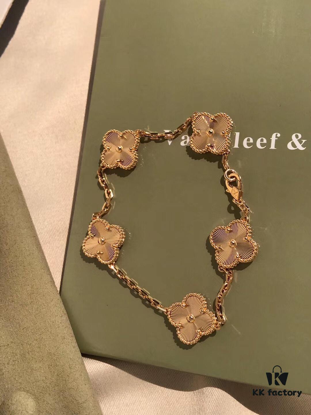 Van Cleef & Arpels Vintage Alhambra Limited Edition Five-Flower Bracelet, S925 Silver with Thick 18K Gold Plating